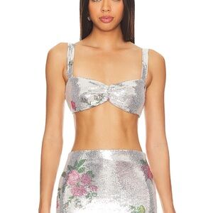 Sequin Floral two piece Set - Silver